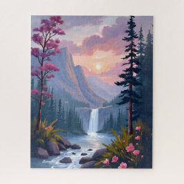 Droomwaterval | Magisch Bloemrijk Landschap Legpuzzel