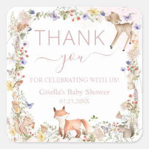 Droomwereld Bosdieren Wilde Bloem Baby Shower Vierkante Sticker