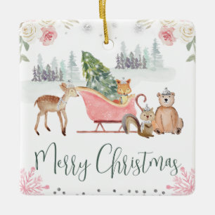 Droomwereld van Houten Dieren Kerst Slede Keramisch Ornament