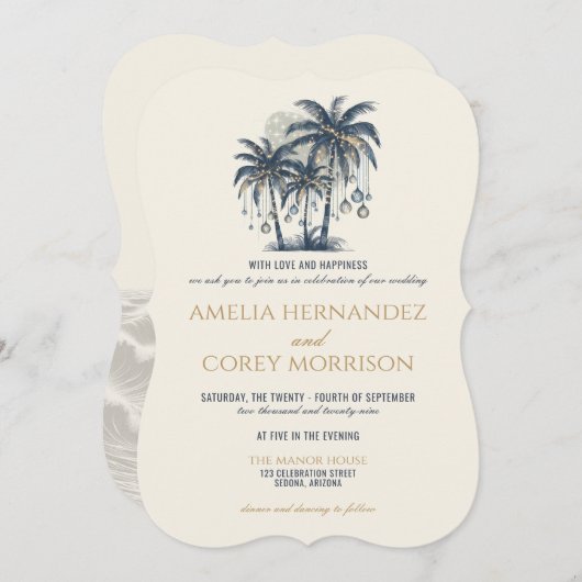 Droomy Blue Beach bruiloft uitnodiging (Voorkant / Achterkant)