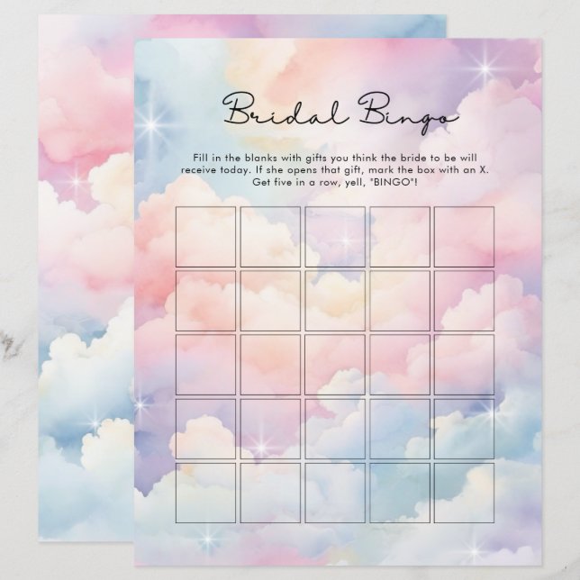 Droomy Cloud Nine Bruids Bingo Spel (Voorkant / Achterkant)