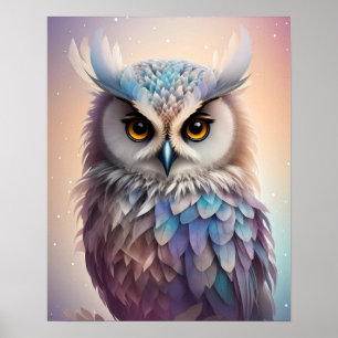 Droomy Fantasy Uil Zachte Pastel Kleuren Poster