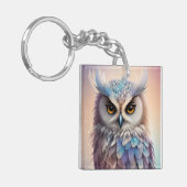 Droomy Fantasy Uil Zachte Pastel Kleuren Sleutelhanger (Voorkant Links)