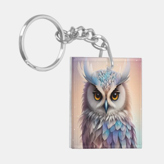 Droomy Fantasy Uil Zachte Pastel Kleuren Sleutelhanger (Voorkant Links)