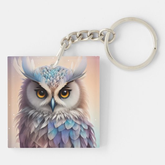 Droomy Fantasy Uil Zachte Pastel Kleuren Sleutelhanger (Achterkant)