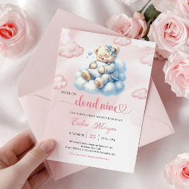 Droomzachte Teddybeer Baby Shower Uitnodiging Clou