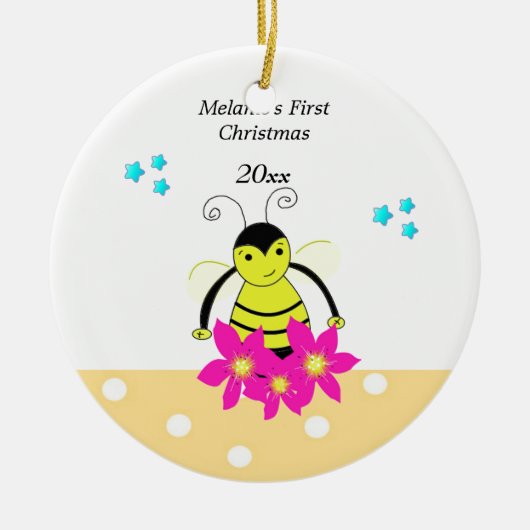 Droomzame Bij Baby's Eerste Kerstmis Keramisch Ornament (Voorkant)