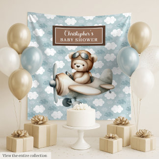 Droomzuchtige teddybeer piloot babyshower achtergr wandkleed