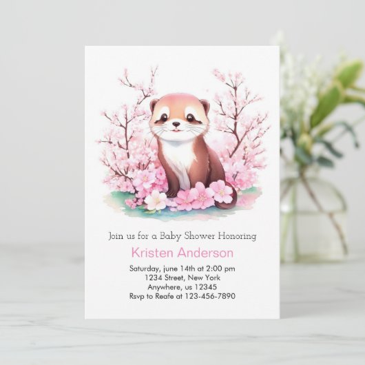 Droomzuchtige Waterverf Otter Meisje Baby Shower Kaart (Staand voorkant)