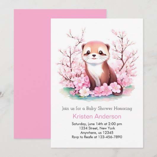 Droomzuchtige Waterverf Otter Meisje Baby Shower Kaart (Voorkant / Achterkant)