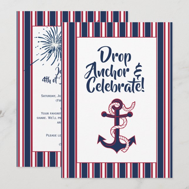Drop Anchor Coastal 4 juli uitnodiging (Voorkant / Achterkant)