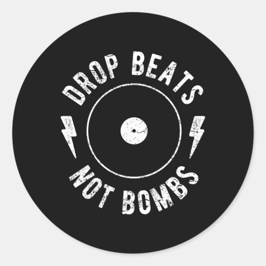 Drop Beats Niet Bommen Anti-War EDM Py DJ Ronde Sticker (Voorkant)