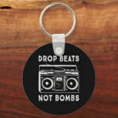 Drop Beats Not Bombs Anti-War Boombox Music Peace Sleutelhanger (Voorkant)