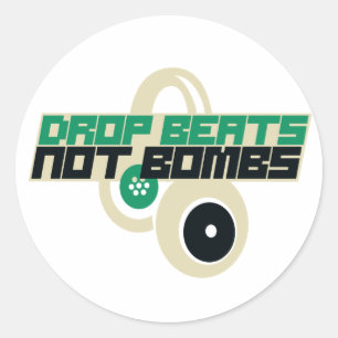 Drop Beats not Bombs Ronde Sticker