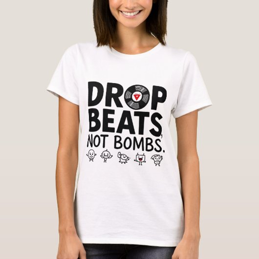 Drop Beats Not Bombs Schattigee mascotte T-shirt (Voorkant)