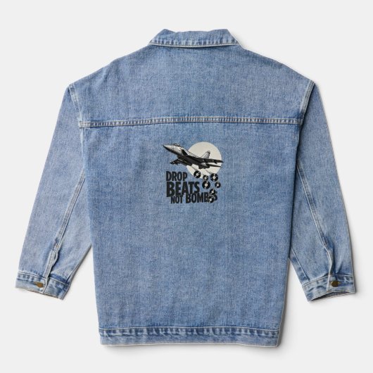 Drop Beats Not Bombs straaljager Vinyl Denim Jacket (Achterkant)