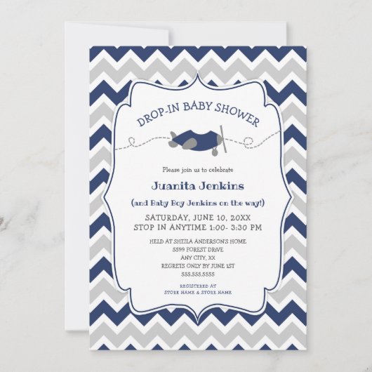 Drop-in boy baby shower / open huis Uitnodiging (Voorkant)