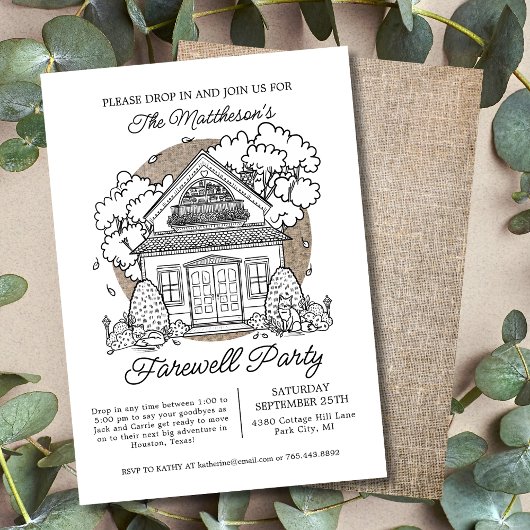Drop in Schattige Fox House Afscheidsfeest Kaart