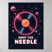 Drop the Needle – Retro Vinyl in Space Poster (Voorkant)