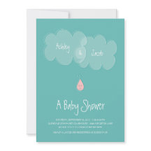 Droplet Baby shower Invitation Aqua/Roze