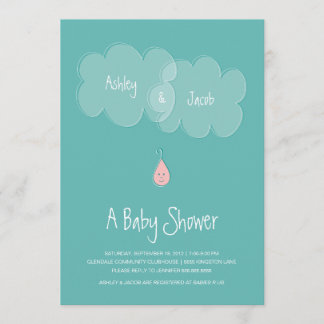 Droplet Baby shower Invitation Aqua/Roze Kaart