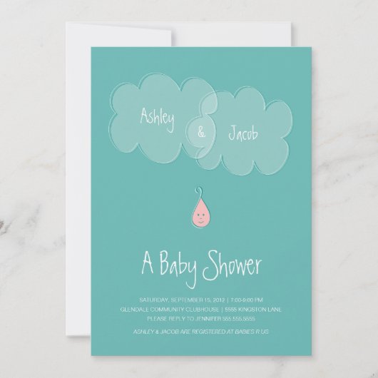 Droplet Baby shower Invitation Aqua/Roze Kaart (Voorkant)
