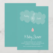 Droplet Baby shower Invitation Aqua/Roze Kaart (Voorkant / Achterkant)