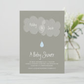 Droplet Baby shower Invitation Grey/Blue Kaart (Staand voorkant)
