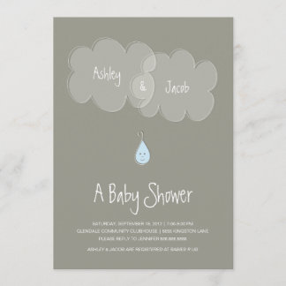 Droplet Baby shower Invitation Grey/Blue Kaart