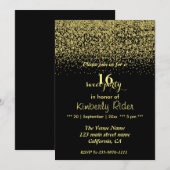 Dropping Gold Glitter Sweet 16 Verjaardag Uitnodig Kaart (Voorkant / Achterkant)