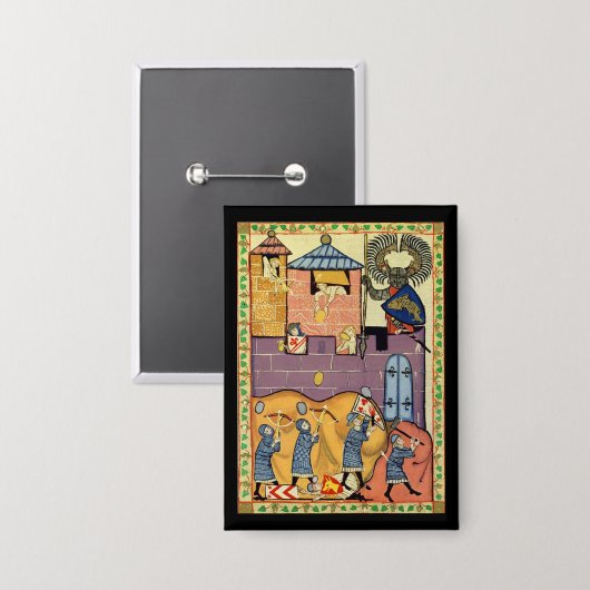 Dropping Rocks, 14e-eeuwse Codex Manesse Button (Voorkant / Achterkant)