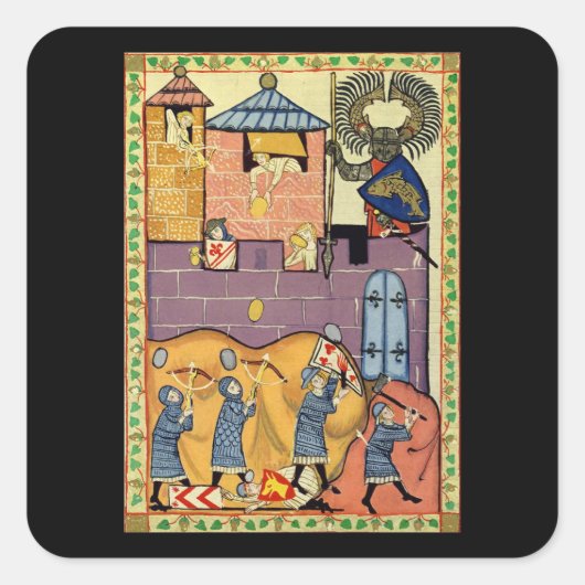 Dropping Rocks, 14e-eeuwse Codex Manesse Vierkante Sticker (Voorkant)