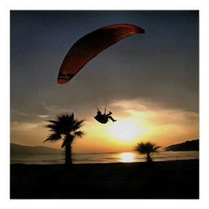 Dropzone in Dusk Adventure Paraglider Art Poster