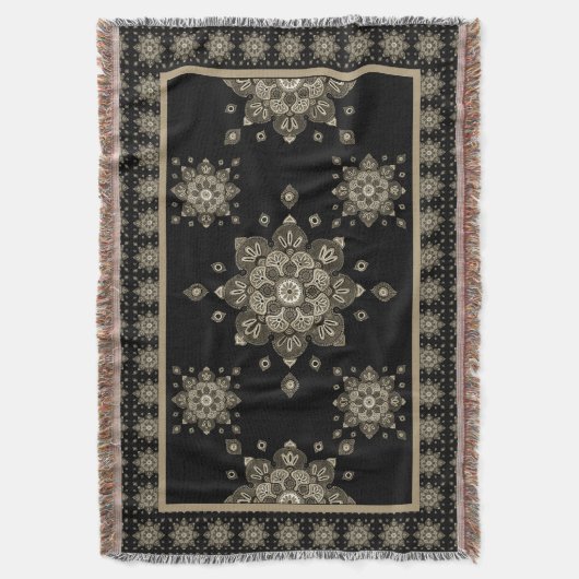 Drow Blanket Sepia Medallions on Black Deken (Voorkant Verticaal)