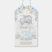 Droy Baby Elephant Blue Gold Floral Moon Stars Cadeaulabel (Voorkant)