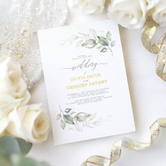 Droy Elegant Greenery Soft Minimal Wedding Folie Uitnodiging