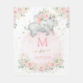 Droy Elephant Blush Pink Gold Floral Monogram Fleece Deken (Voorkant)