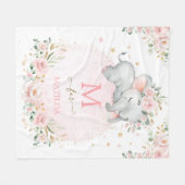 Droy Elephant Blush Pink Gold Floral Monogram Fleece Deken (Voorkant (Horizontaal))