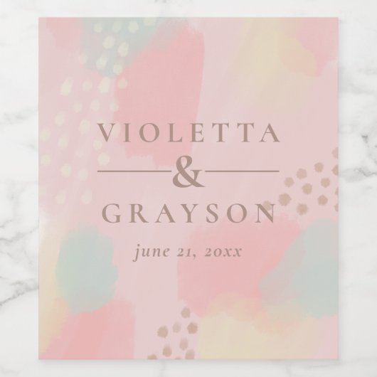 Droy Pastel Modern Art Wedding Wijn Etiket (Enkel label)