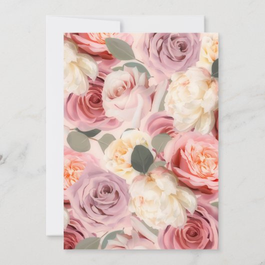 Droy Pink Floral Elegant Shabby Chic Wedding Kaart (Achterkant)