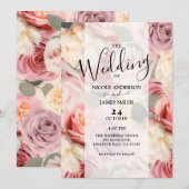 Droy Pink Floral Elegant Shabby Chic Wedding Kaart (Voorkant / Achterkant)