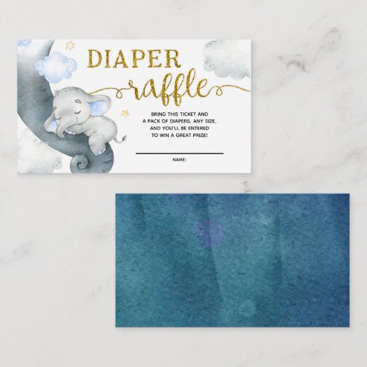 Droy Stars Elephant Baby shower Diaper Raffle Informatiekaartje (Voorkant / Achterkant)