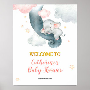 Droy Stars Elephant Girl Baby shower Poster