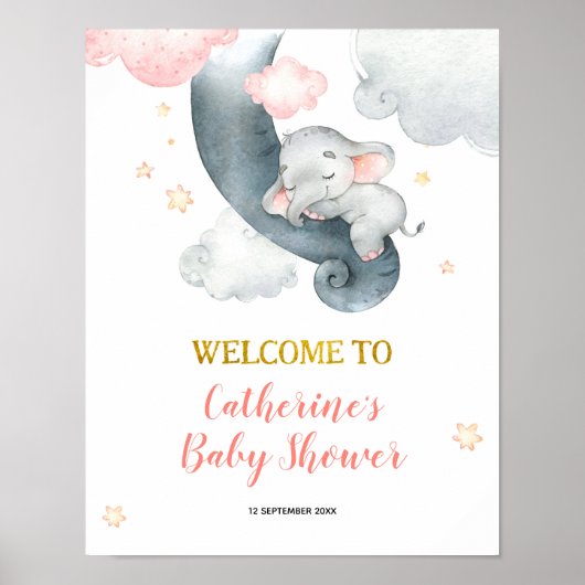 Droy Stars Elephant Girl Baby shower Poster (Voorkant)
