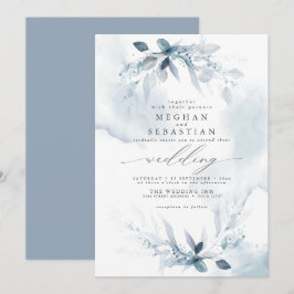 Droy Wedding Waterverf Dusty Blue Invitation Kaart