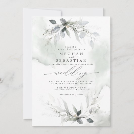 Droy Wedding Waterverf Greenery Kaart (Voorkant)