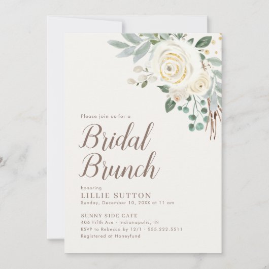 Droy White Winter Floral Bridal Brunch Invite Save The Date (Voorkant)