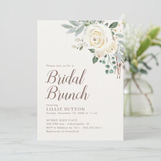 Droy White Winter Floral Bridal Brunch Invite Save The Date (Staand voorkant)