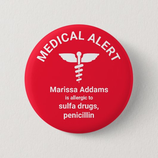 Drug Allergy Medical Alert Ronde Button 5,7 Cm (Voorkant)