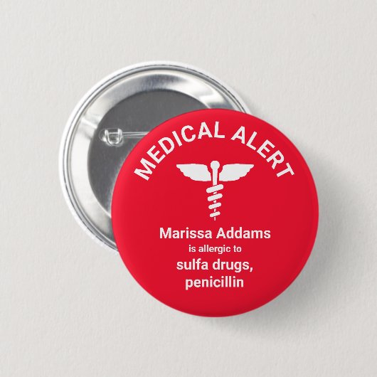 Drug Allergy Medical Alert Ronde Button 5,7 Cm (Voorkant /achterkant)